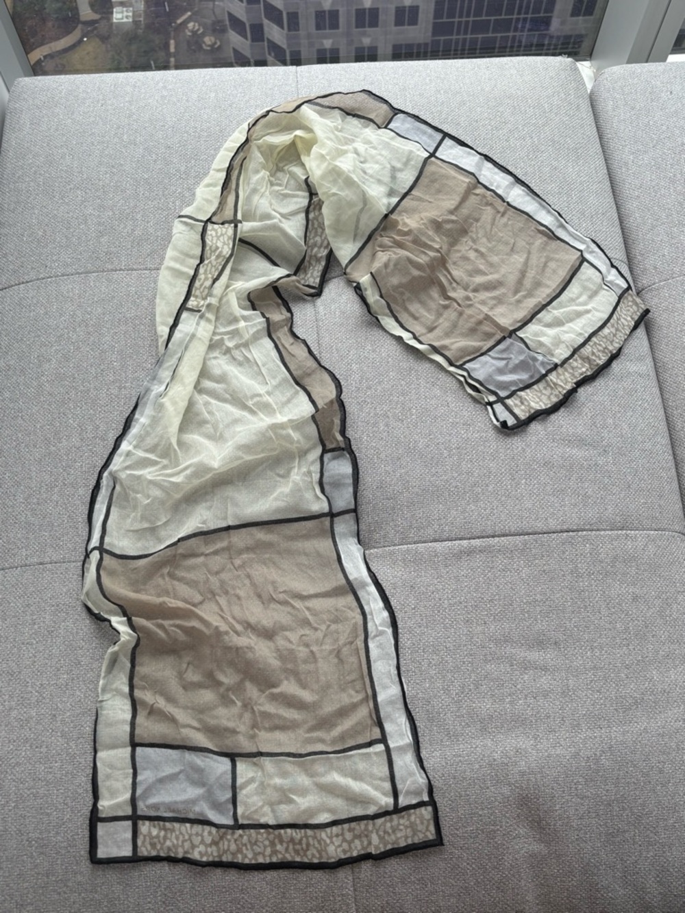 Michael Kors Cream and Tan Block-Print Sheer Scarf